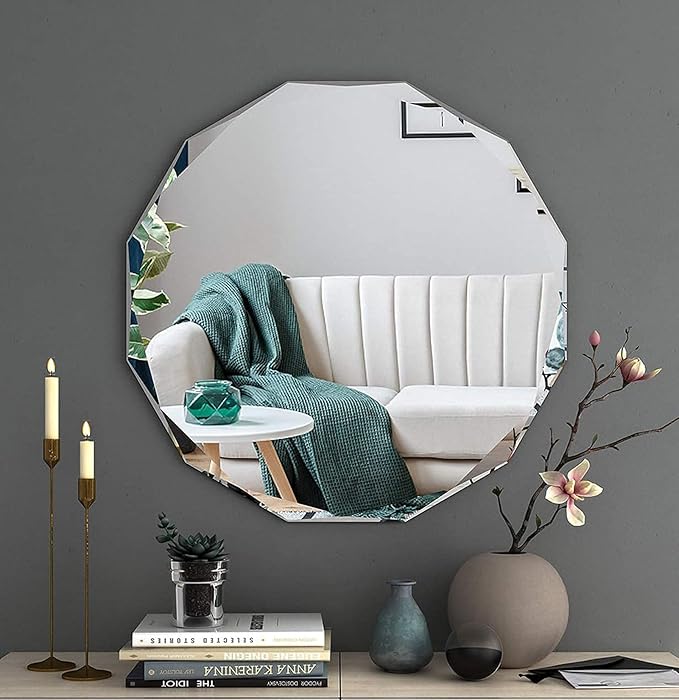 Bathroom Mirrors for Over Sink, Round Frameless Mirrors for Wall, 20x20 Inch Beveled Bathroom Mirror, Bathroom Vanity Circle Mirror for Bedroom Living Room Entryway Home Decor