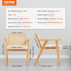 VEVOR Mid Century Modern Rattan Chair, Upholstered Velvet Accent Chair with Rattan Back, Retro Living Room Chair for Living Room, Bedroom, Reading Room, and Office, Beige