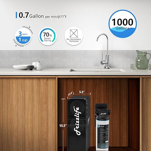 Frizzlife 1000GPD Reverse Osmosis Water Filter, Alkaline Mineral pH+ Reverse Osmosis System, 9-Stage Filtration Tankless RO Water Filter System, 2:1 Pure to Drain, Under Sink, Reduce TDS, PD1000-TAM4