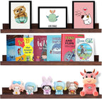 AZSKY Walnut Floating Shelves 24 Inch Picture Ledge Shelf for Wall Photo Shelves with Lip for Pictures Nursery Room Bookshelf Wood Wall Shelves Set of 3 for Bedroom Living Room Bathroom Kitchen