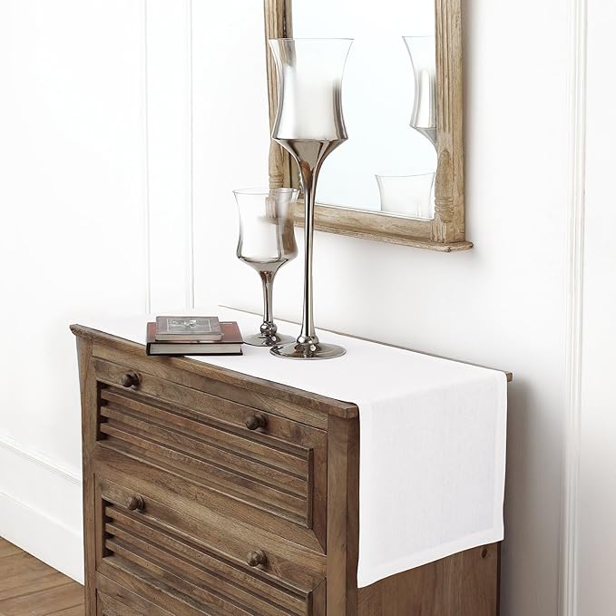 Solino Home Linen White Table Runner 108 Inches Long - 100% Pure Linen Dining Table Runner 14 x 108 Inch for Fall, Autumn, Halloween, Thanksgiving - Fete