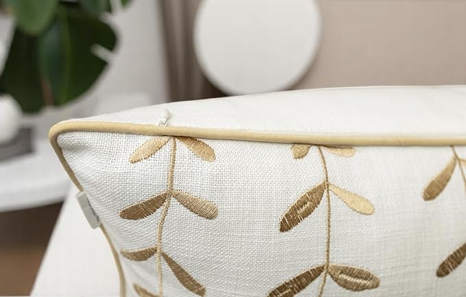VAGMINE Embroidered Lollipop Cushion Cover - 20x20 Inches Square - 100% Cotton Ivory Throw Pillow Case - Soft Elegant Texture - Stylish Addition to Home Interiors, Bedroom, Office, Farmhouse