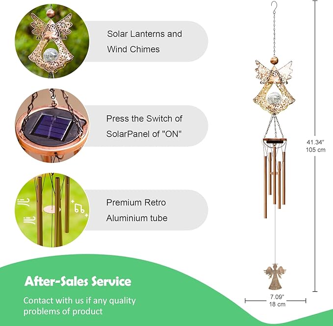 Wind Chimes Outdoor Indoor Decor: Birthday Gifts for Mom Grandma - Outside Lights for Garden Yard Patio Porch (Angel)