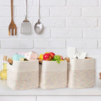 danpinera 11"x11" Storage Cubes, Soft Boho Storage Basket with Neat Stitching, 3-Pack Cube Storage Organizer, Woven Baskets for Storage in Living Room, Kids Room, Bedroom, Rainbow