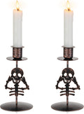Romadedi Candle Holder for Halloween Decor: Set of 2 Black Gothic Skull Taper Candlestick Table Centerpiece Decorations Spooky Party Dinning Room Home Indoor