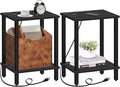 TUTOTAK End Table with Charging Station, Set of 2, Small Side Table, Nightstand Bedside Table, 2-Tier Storage Shelf for Small Space, Living Room, Bedroom Marble Black TB01BMK041