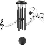 Sympathy Memorial Wind Chimes, 36' with 6 Metal Tubes, Outdoor Deep Tone for Garden, Christmas Hanging Decor - Black Grey