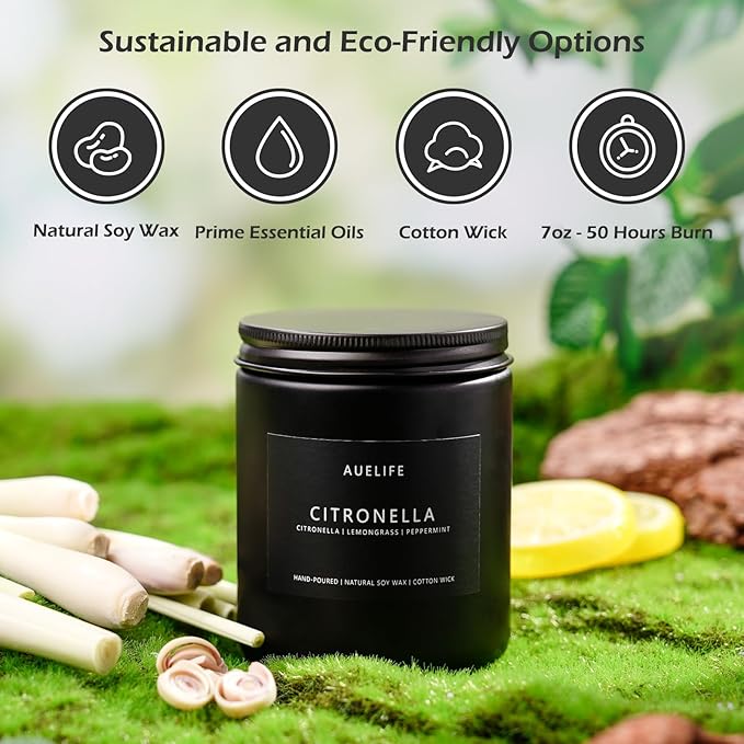 Citronella Candle | Outdoor Candles, Citronella Scented Candles for Indoor Outdoor Use, Lemongrass Scent for Yard Patio, Summer Candle Gifts for Camping Picnic Room - 7oz, Soy Wax, 50H Burn Time