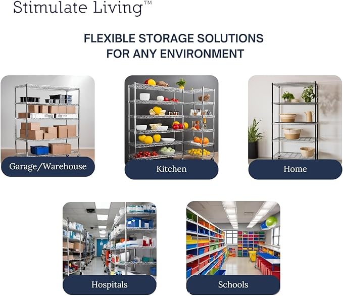 60"x24"x72" PRIME HEAVY DUTY Chrome 5-Tier Wire Shelving NSF 3000 LBS MAX Capacity Storage Rack for Commercial, School, Home, Garage, Warehouse, Industrial, and Hospital Uses (with Wheels)