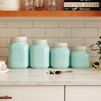 Young's Inc. 4 Pcs Set Modern-Cool Accent Ceramic Canisters- Storage Container for Kitchen and Bathroom - Beautiful Home Decor Accent to Store Food, Coffee, Tea, and More - White