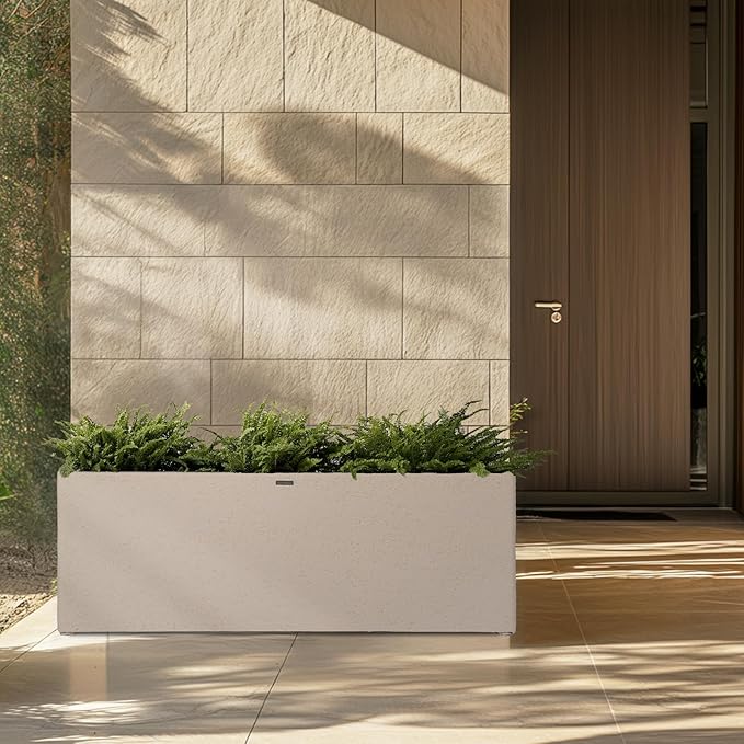 42 Inch Rectangular Concrete Planter（42Lx14Wx15H，58 Pounds）,Durable All-Weather Use with Drainage Holes,Large Rectangular Planter for Outdoor Indoor Plants