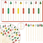 Christmas Cocktail Picks Toothpicks Fruit Dessert Sticks Food Sandwich Appetizer Charcuterie Skewers for Xmas Tree Snowman Elk Snowflake Christmas Decorations Themed Party Supplies, 5", 100 Count