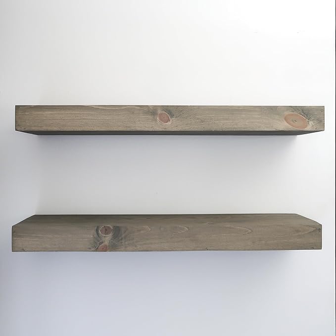 Modern Floating Shelves 3 Inches Thick for Wall, Wide Shelves for Kitchen, Living Room, Bedroom, and Bathroom, Natural Pine Wood, Rustic Wooden Shelf, (Set of 2) (Aged Barrel, 60Lx3Hx6D)
