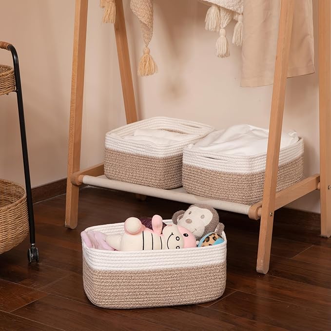 Storage Baskets for Organizing 3 Pack, Woven Baskets for Shelves, Closet Organizer Bins Empty Gift Basket Toy Storage for Toys, Books, Towels, Clothes, 15"x11.42"x6.7", Yellow