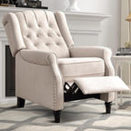 EBELLO Pushback Recliner Chair, Fabric Armchair Push Back Recliner with Rivet Decoration, Mid Century Wingback Accent Chair for Living Room, Bedroom, Beige