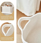 3 Packs Cotton Rope Woven Basket With Handles for Shelves -15"*10.2"*9.1"(White)