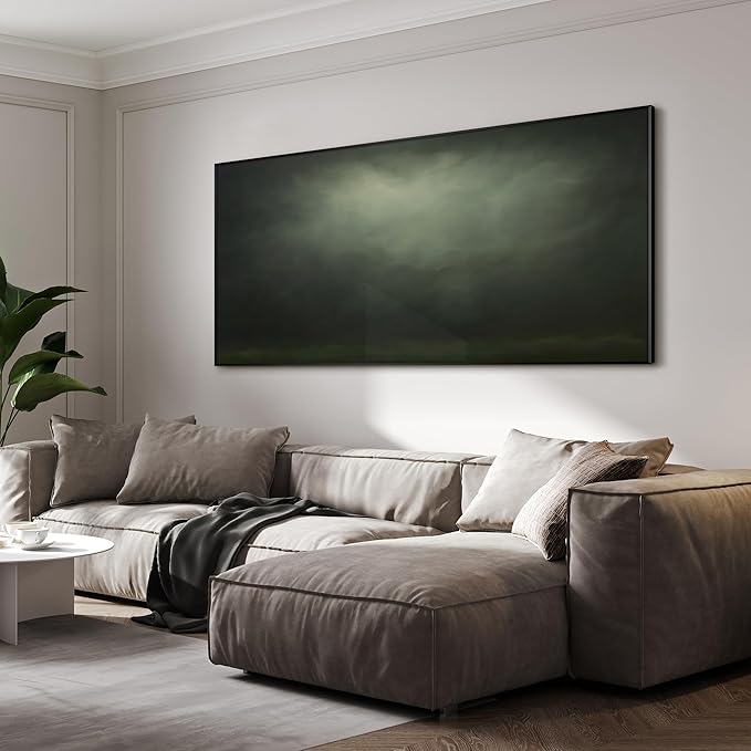 SIGNWIN 24"x46" Extra Large Framed Wall Art Moody Green Abstract Cloudscape, Minimalist Atmospheric Print for Home Living Room Bedroom Decor (Frame Assembly Required)