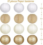 Paper Lanterns Gold White Round Hanging Chinese Lanterns for Wedding Birthday Party Boho Baby Shower Decorations Pack of 12