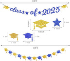Navy-Blue Gold-White Party-Decoration Graduation Banner - 14pcs Kits Cap Garland Streamers, Royal Paper Tissue Pom Poms Flowers Fans Honeycomb,Class Of 2025 College High School Grad Decor Hugfond
