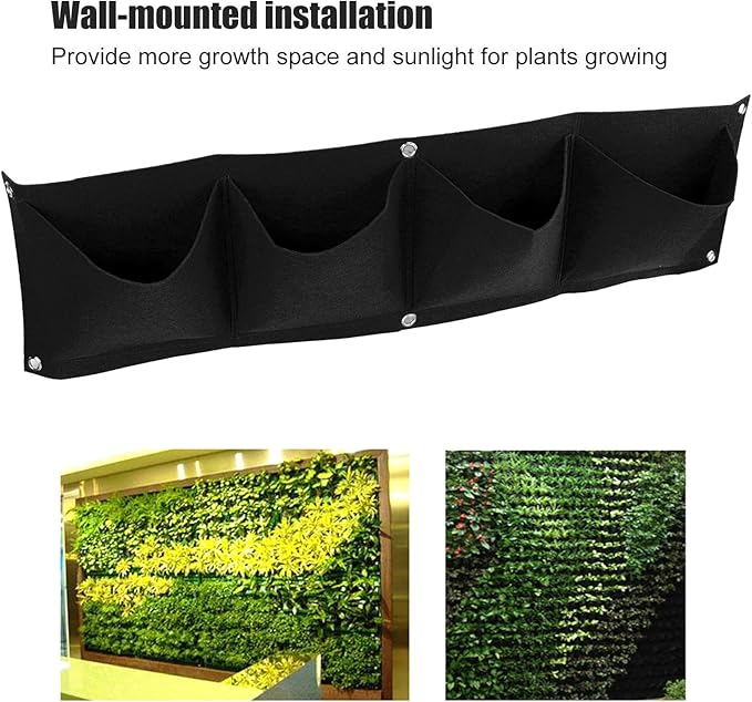 Atyhao Vertical Hanging Outdoor Wall Planter 4Pcs 4 Pocket Plant Grow Bag Wall Mounted Reusable Degradable Felt Garden Planter Herbs, Succulents Artificial Pl or Flowers. (Black)