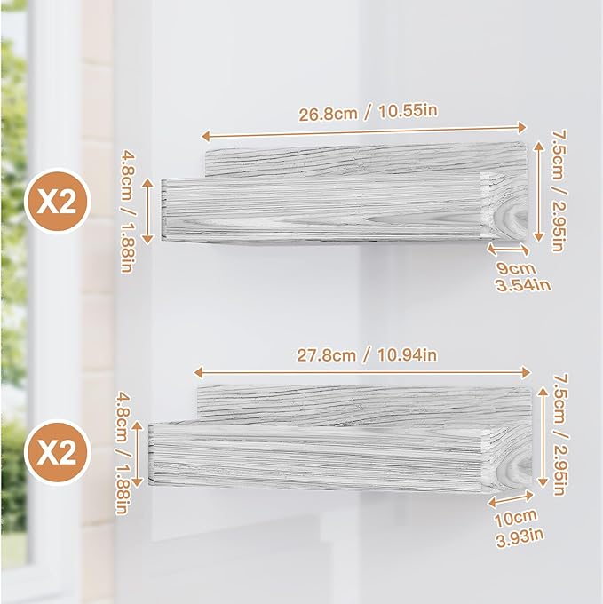 Magnetic Spice Rack for Refrigerator, Kitchen Organizer and Storage Shelf, Wood White(4 Pack)