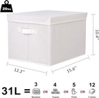 WUIKE Closet Storage Bin with Lids, Decorative Fabric Storage Bins for Clothes, Collapsible Storage Boxes for Home and Closet Organization, Beige, Extra Large, 3-Pack