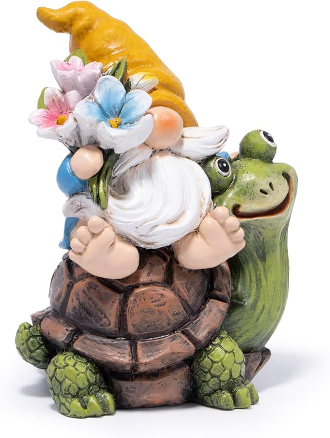 Hodao Spring Garden Gnome Decoration Flower Animal Ornaments Decor Gifts Spring Gnomes for Garden Decorations Summer Elf Figurine Gifts for Mom Outdoor Decor (Yellow)