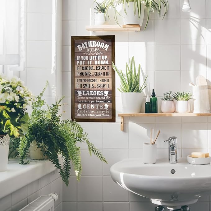 Rustic Bathroom Decor Rules Wood Sign, Frame Western Bathrooms Decors, Farmhouse Bathroom Décor, Rustic Bathrooms Door Rules Décor Sign