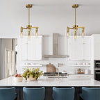 3-Light Gold Dining Room Chandeliers Over Table, Contemporary Kitchen Island Pendant Lighting, Industrial Hanging Light Fixture for Entryway Hallway Foyer Bedroom, Clear Glass Shade