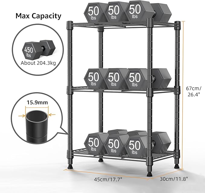 450 lbs Steel Storage Shelving 3-Tier Utility Shelving Unit Steel Organizer Wire Rack for Home,Kitchen,Office (11.8" D x 17.7" W x 26.3" H)