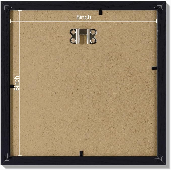 Vittanly 8x8 Picture Frames Set of 9, Shatter Resistant Plexiglass, Display 4x4 Pictures with Mat or 8x8 without Mat, Photo Frames for Wall Mount, Engineered Wood, Black