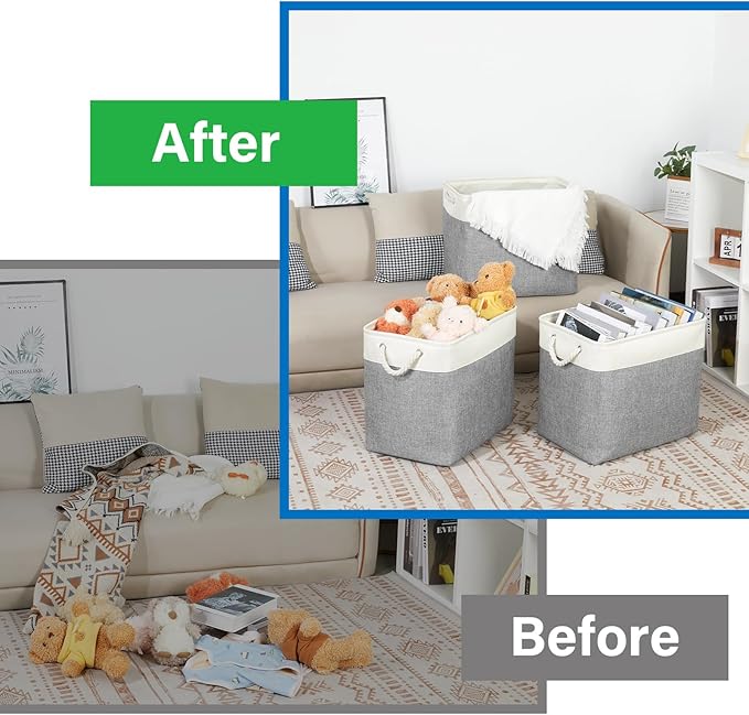 Bidtakay Extra Large Storage Baskets for Organizing 17x12x15.1 inch 3-Pack Fabric Closet Organizers Storage Bins with Handles Foldable Storage Baskets for Shelves Clothes XL-White&Grey