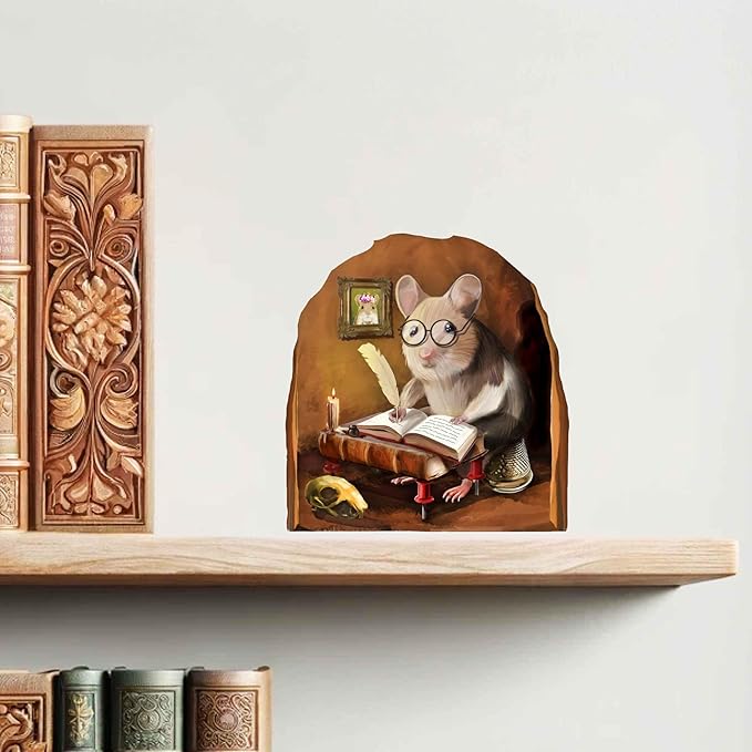 Mouse Reading Book, Wall Decor Sticker Decal, Kids Room, Classroom, Home, Bedroom, Bookcase, Book Lover, of Mice and Men, Children, Adorable, (Novelist Mouse)