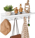 Wood Coat Hook with Wall-Mounted Shelf,23.62in Entryway Wall Hanging Shelf,for Bathroom, Kitchen,Coat Towel Key Organizer White YD-WS0260W