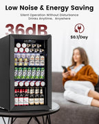 Wine Cooler Refrigerator - 26 Bottle 126 Can Mini Wine Fridge with Glass Door for Beer Soda Water Drink, Small Wine Cellar Beverage Refrigerator for Bedroom Office Home Bar Dorm, 3.2 Cu.Ft