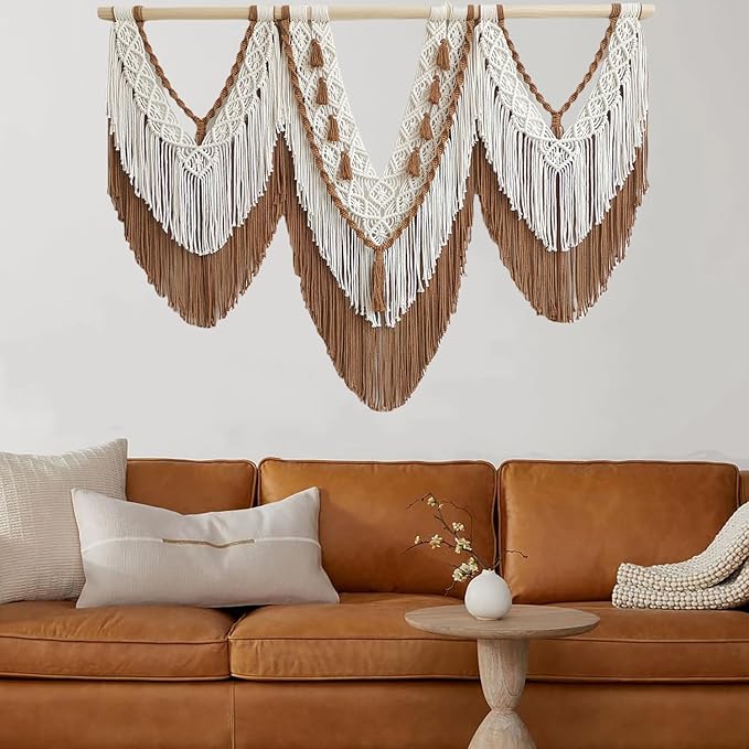 large macrame wall hanging - Boho Tapestry Macrame Wall Decor Art- Chic Bohemian Handmade Woven Tapestry Home Decoration for Bedroom Living Room Apartment Wedding Party - 43"x32" (Beige-Brown)