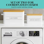 Metal Dryer Sheet Holder with Lid – Set of 2 Storage Bins for Laundry Room Organization & Home Decor – Classic White Metal Organizers and Containers with Lids - Sheet Organizers and Storage