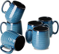 Hasense Porcelain Coffee Mugs Set of 6, 15 Ounce Large Ceramic Coffee Cups Set with Handle for Latte, Tea, Cocoa and Hot Chocolate, Blue Coffee Mugs for Men and Women, Microwave Safe