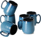 Hasense Porcelain Coffee Mugs Set of 6, 15 Ounce Large Ceramic Coffee Cups Set with Handle for Latte, Tea, Cocoa and Hot Chocolate, Blue Coffee Mugs for Men and Women, Microwave Safe