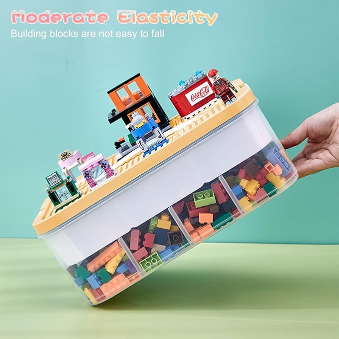 Toys Organizer Storage Case for Lego Box Kids Toy Stackable Building Blocks with Lids Bins Adjustable Lego Storage Containers Plastic Toy Box 1 Layer (Lemon)