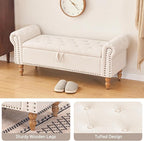 Furniliving 51” Storage Benches, End of Bed Bench with Button-Tufted Large Upholstered Storage Ottoman Linen Window Bench with Storage Shoe Cabinet Bench, for Bedroom, Entryway, Closet, Beige