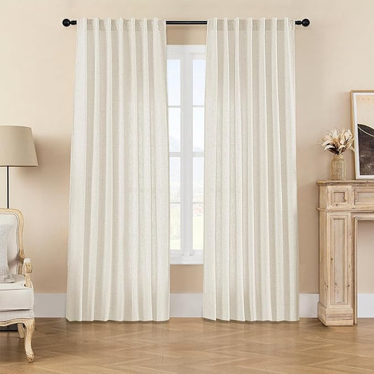 Joydeco Linen Curtains 2 Panel Set,Light Filtering, Ivory on Linen Curtains 84 Inch Curtains for Living Room, Cream Drapes 84 Inches Long Rod Pocket Back Tab Curtains (84" L x 37" W)