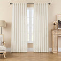 Joydeco Linen Curtains 2 Panel Set - Light Filtering, Ivory on Linen, 96 Inch for Living Room, Cream Drapes With Rod Pocket Back Tab (96" L x 37" W)