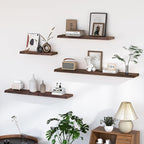 Floating Shelves for Wall, 72"x9.3" Rustic Solid Live-Edge Elm Wood Wall Shelves, Heavy-Duty Floating Shelves with Invisible Brackets, Set of 2 for Living Room, Bedroom, and Kitchen, Grey Finish