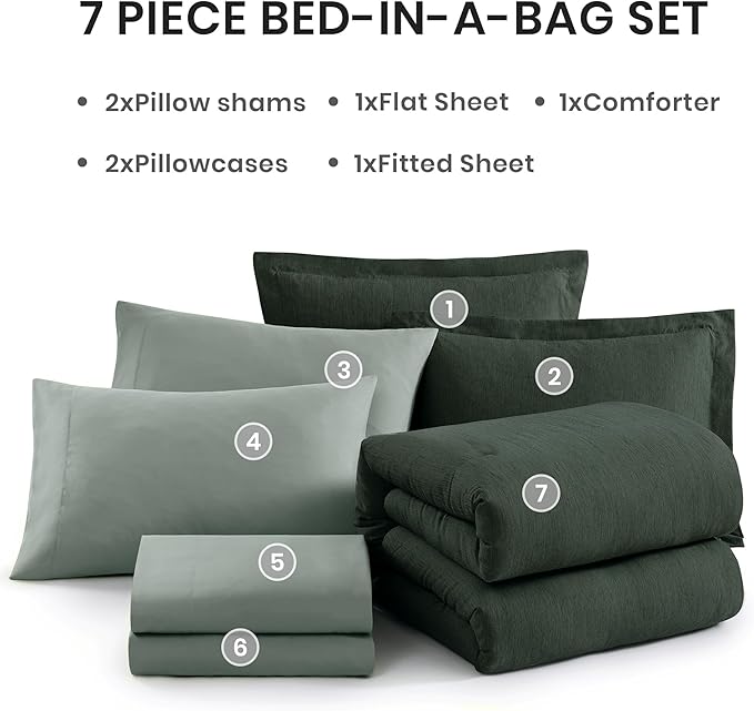 Monbix Full Size Comforter Set, Deep Forest Bedding Comforter for Full Size Bed Set Reversible, Bedding Sets Full 7 Pieces, Cationic Dyeing Bed in a Bag with Comforter, Sheets, Pillowcases & Shams