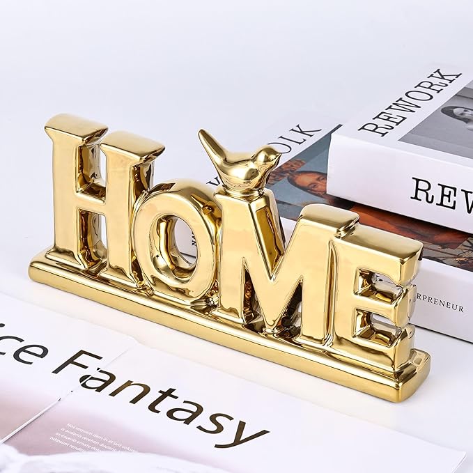 Gold Love Sign Statue - Personalized Home Decor, Bird Sculpture for Living Room, Bedroom, Desktop & Cabinets