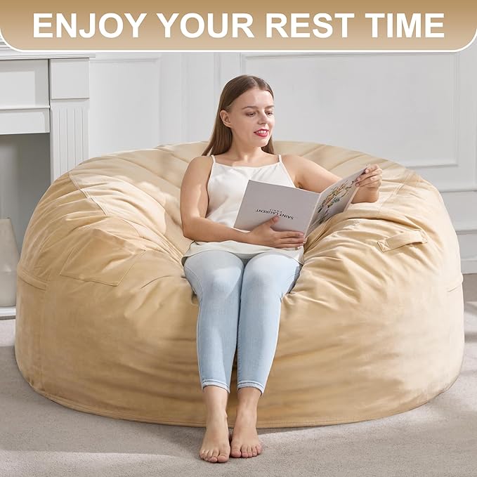Hobestluk 5FT Bean Bag Chair Giant Bean Bag Chairs for Adults Large Bean Chairs with Removable Cover, Beanbag Chair with Filler, Adult Bean Bag Chairs for Living Room, Bedroom
