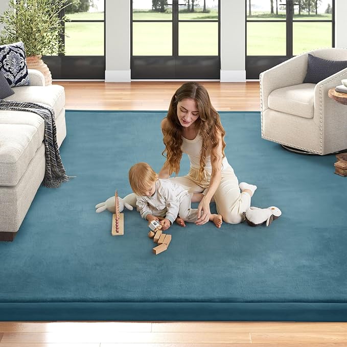 Baby Play Mat for Floor Tummy Time Nursery Rug Muscle Area Rug Playroom Rug Tatami 50 * 50" Memory Foam 1.3" Thick Crawling Mat For Babies,Toddlers, Infants, Kids,Floor Mat(Green)