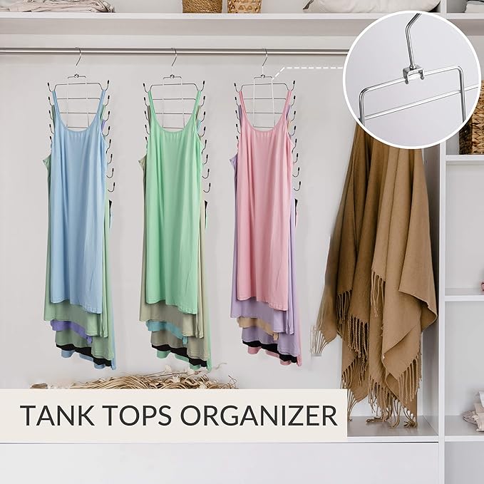 ZEDODIER 6 Pack Tank Top Hanger, Space Saving Bra Hangers, Non-Slip Hanging Sport Bras Holder, Closet Organizers and Storage for Camisoles Tank Tops Bras Ties Swimsuits Strappy Dress, Silver