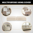 PrinceDeco Velvet Couch Cushion Cover Stretch Sofa Seat Covers Washable Cushion Slipcover for Chair Love Seat Sofa Cushion Furniture Protector Seat Cushion Sofa Cover (Each Width Up to 29.5", Ivory)